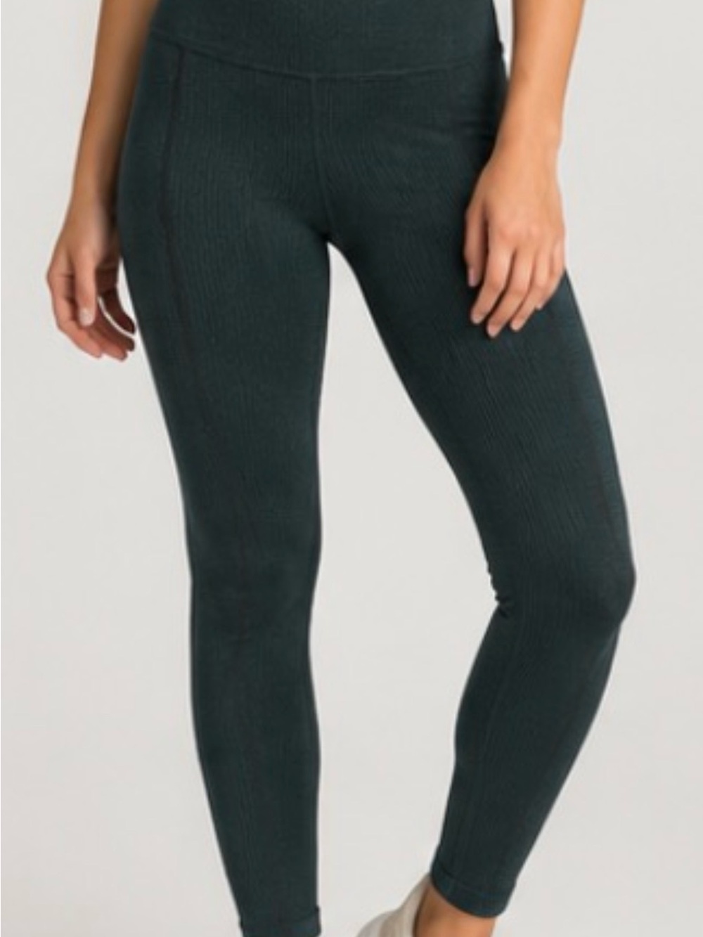 High-Waist Ribbed Deep Green Women's Leggings